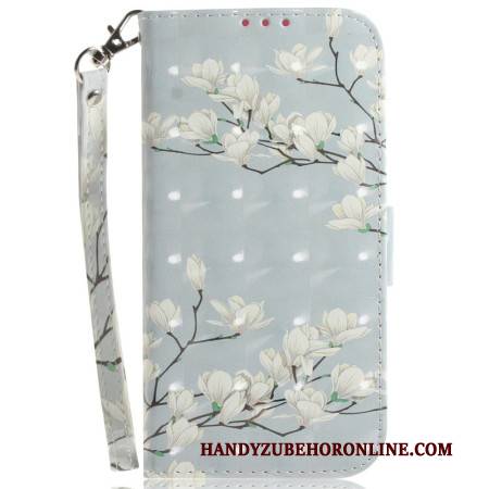 Lederhüllen Sony Xperia 10 Vii Riemchen-sandalen Mit Weißen Magnolien