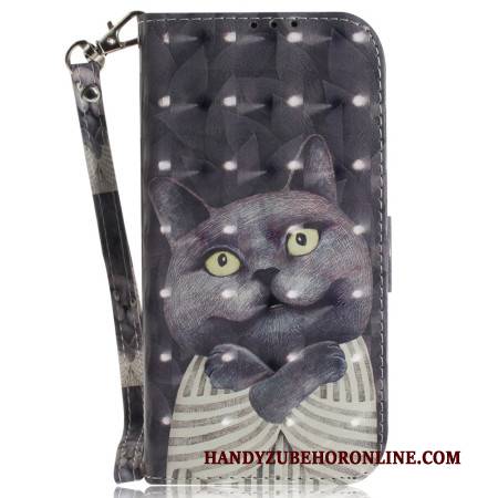 Lederhüllen Xiaomi 15 Pro Handyhülle Armband Mit Grauer Katze