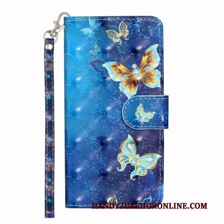 Lederhüllen Xiaomi 15t Pro Blaue Und Goldene Schmetterlinge