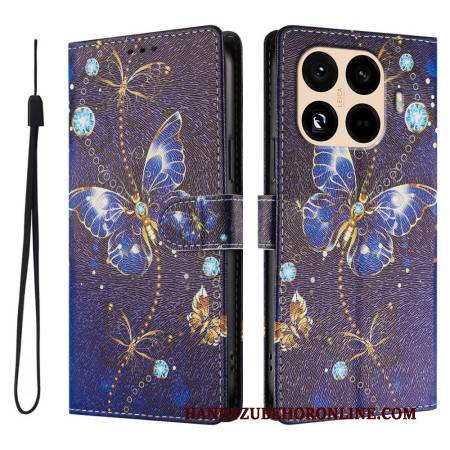 Lederhüllen Xiaomi 15t Pro Handyhülle Goldene Und Blaue Schmetterlinge