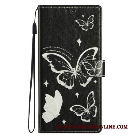 Lederhüllen Xiaomi 17 Handyhülle Schwarz-weiße Schmetterlinge
