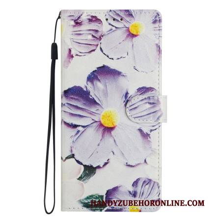Lederhüllen Xiaomi Redmi Note 14 4g Lila-weiße Blumen