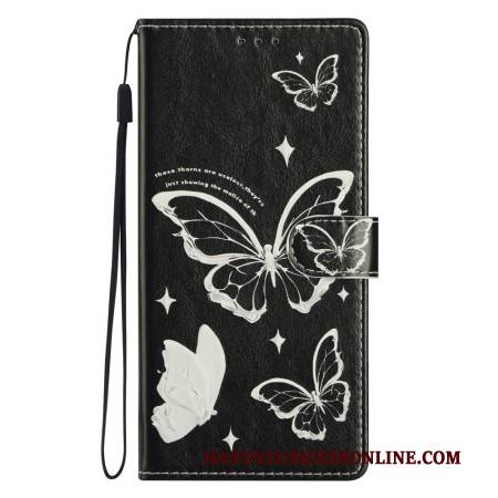 Lederhüllen Xiaomi Redmi Note 14 4g Schwarz-weiße Schmetterlinge