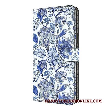 Lederhüllen Xiaomi Redmi Note 14 Pro 4g Handyhülle Blaues Blumenmuster
