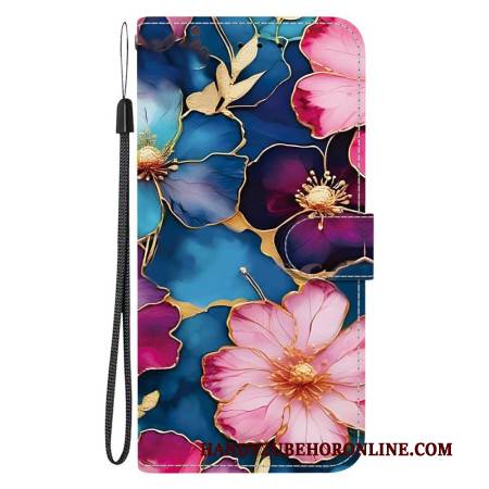 Lederhüllen Xiaomi Redmi Note 15 5g Handyhülle Blaue Und Goldene Blumen