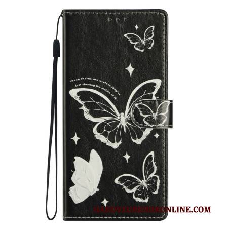 Lederhüllen Xiaomi Redmi Note 15 5g Handyhülle Schwarz-weiße Schmetterlinge
