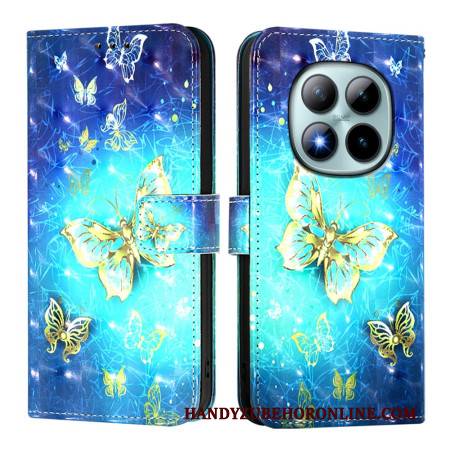 Lederhüllen Xiaomi Redmi Note 15 Pro Plus 5g Goldene Schmetterlinge