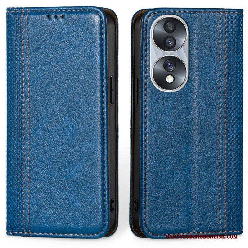 Schutzhülle Für Honor 70 Flip Case Nähte Aus Litschi-leder