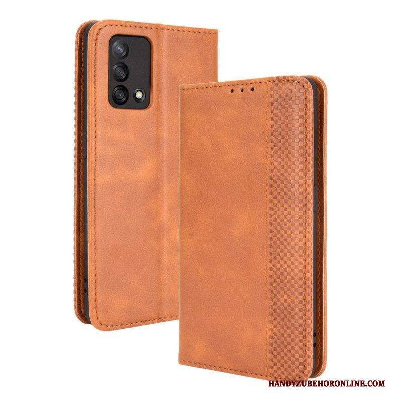 Schutzhülle Für Oppo A74 4G Flip Case Stilisierter Vintage-ledereffekt