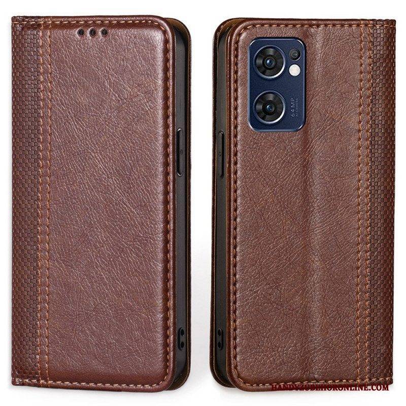 Schutzhülle Für Oppo Find X5 Lite Flip Case Nähte Aus Litschi-spaltleder